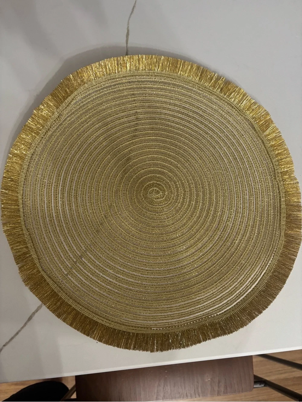 Gold and Cream Round Fringe Placemat Set - Elegant Table Linens